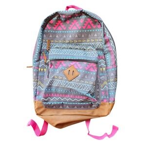 Girls Backpack  Multicolored Blue/Pink Geometric Design‎